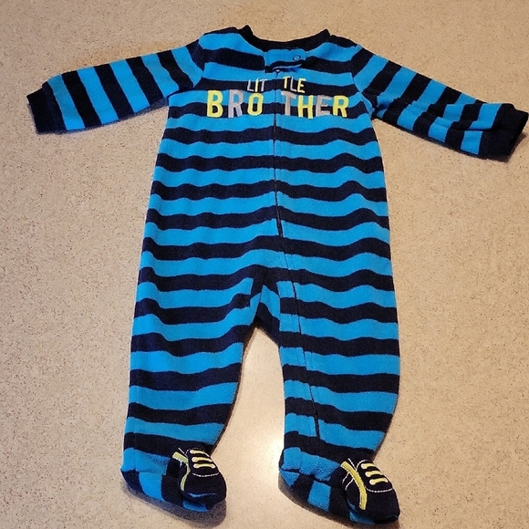 Carter's Blue and Black Striped "Little Brother" Footie Size 3-6 Months - Picture 1 of 7